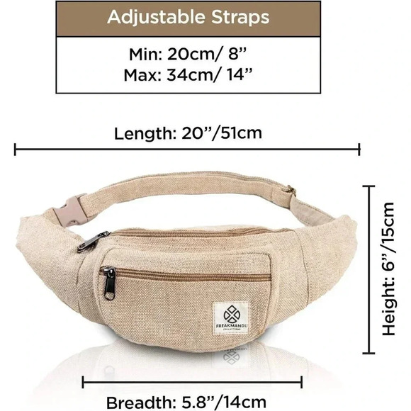 Unisex Hemp Fanny  Pack - Freakmandu Eco-Friendly Boho Hippie Style Hemp - Picture 4 of 7